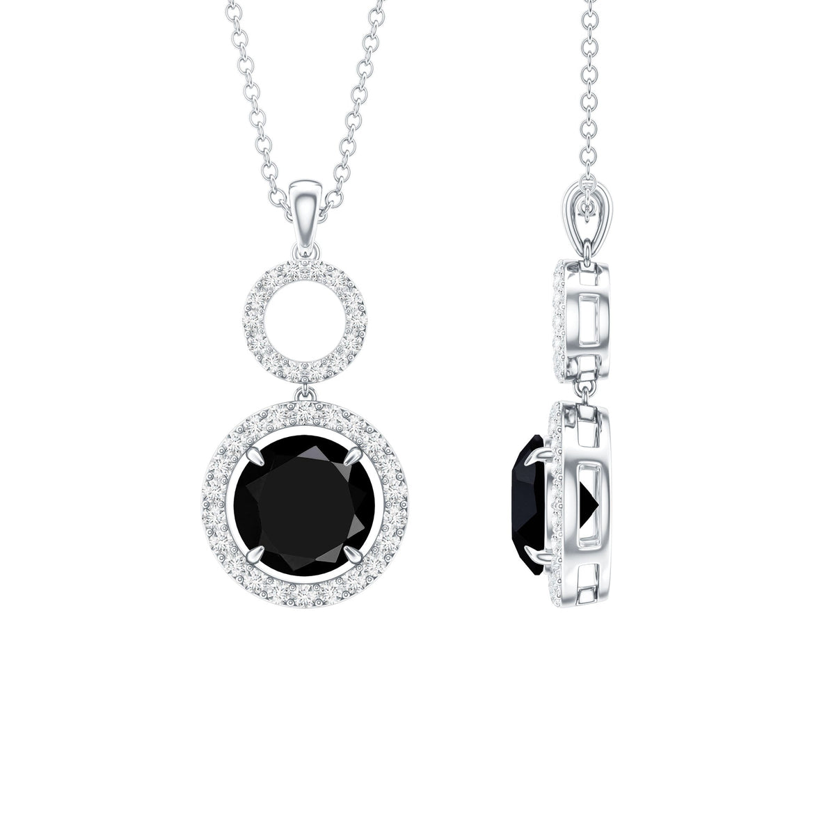 Classic 2 Carat Black Onyx Diamond Drop Necklace