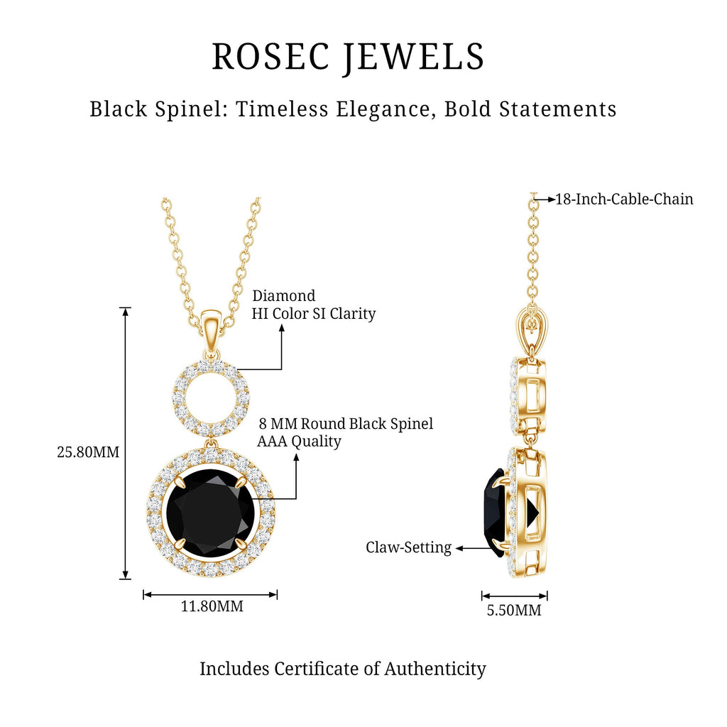 Real 2.6 Carat Black Spinel Drop Pendant Necklace with Diamond
