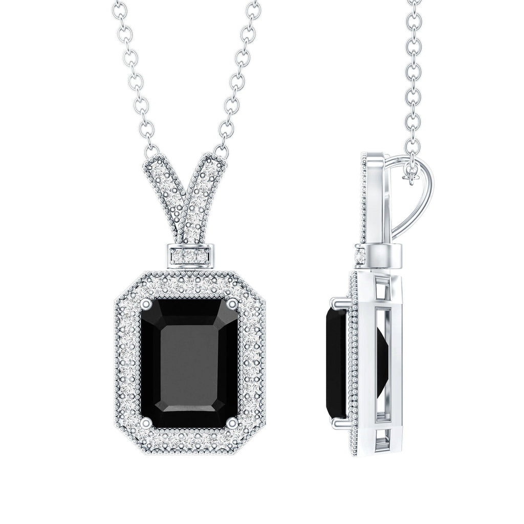1.68 Carat Emerald Cut Lab Grown Black and White Diamond Vintage Necklace