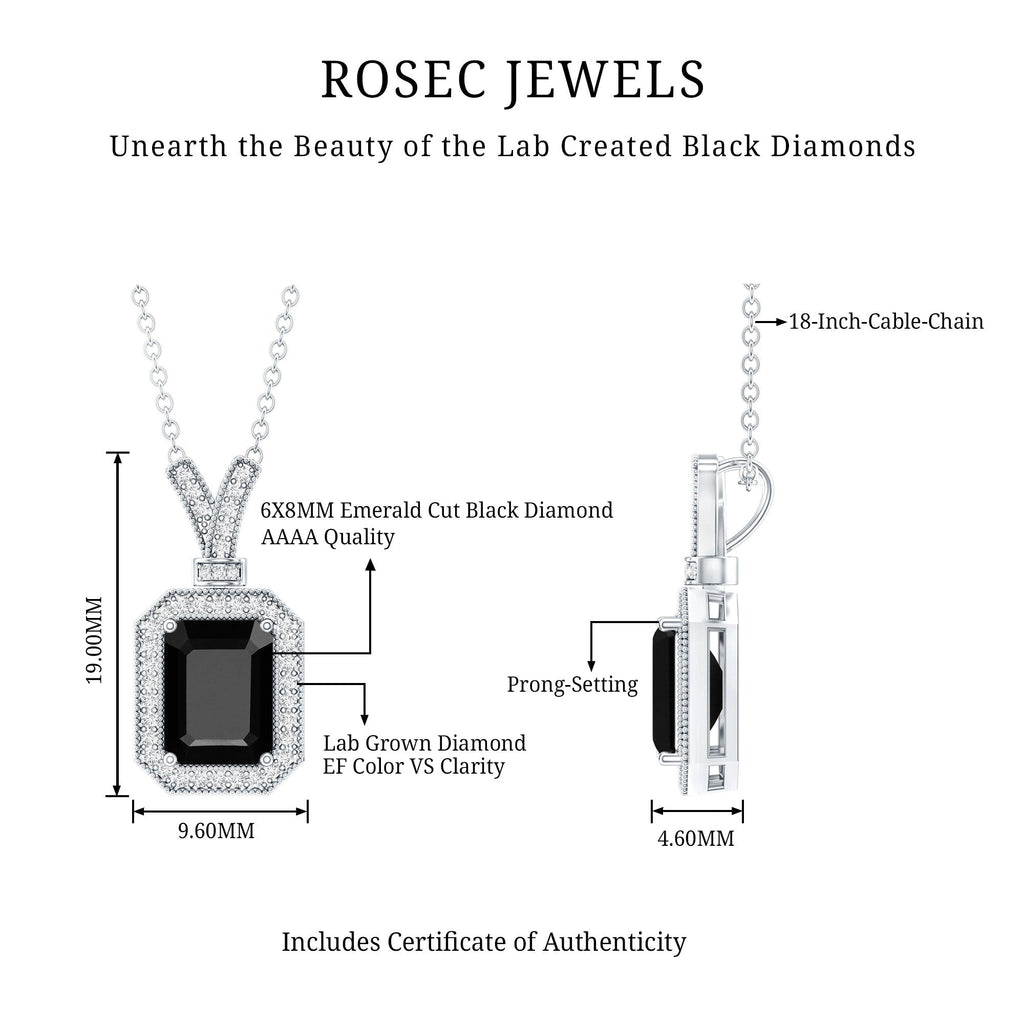 1.68 Carat Emerald Cut Lab Grown Black and White Diamond Vintage Necklace