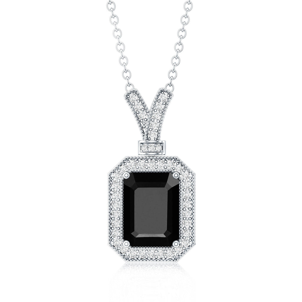 1.68 Carat Emerald Cut Lab Grown Black and White Diamond Vintage Necklace