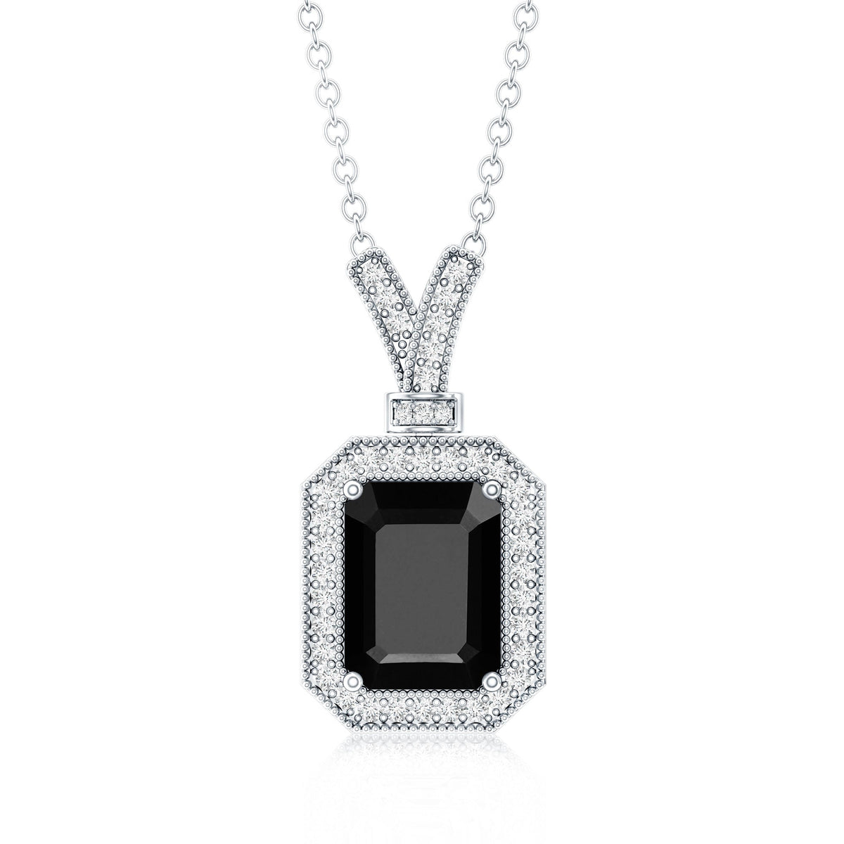 1.68 Carat Emerald Cut Lab Grown Black and White Diamond Vintage Necklace