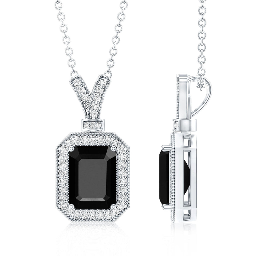 1.68 Carat Emerald Cut Lab Grown Black and White Diamond Vintage Necklace