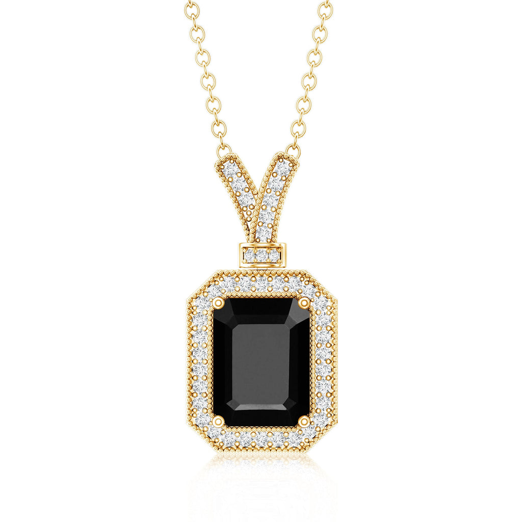 1.68 Carat Emerald Cut Lab Grown Black and White Diamond Vintage Necklace