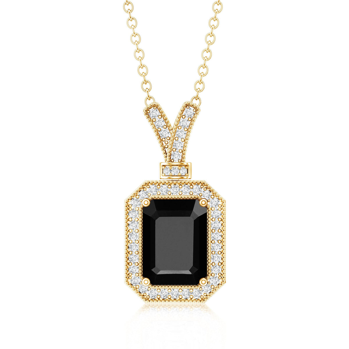 1.68 Carat Emerald Cut Lab Grown Black and White Diamond Vintage Necklace