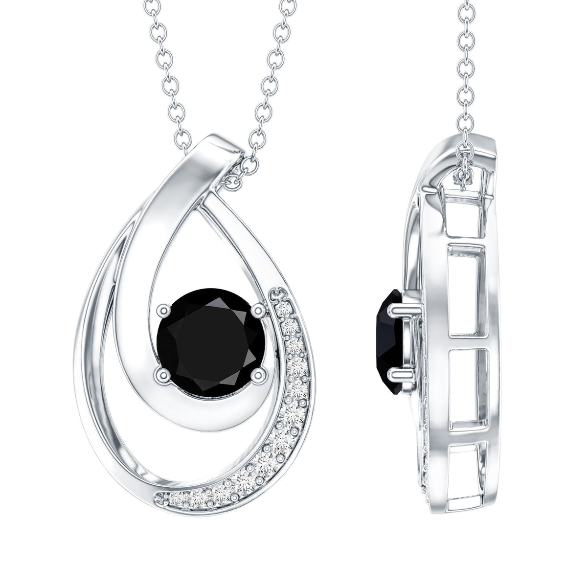 Certified Lab Grown Black and White Diamond Teardrop Necklace