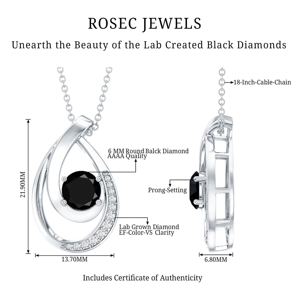 Certified Lab Grown Black and White Diamond Teardrop Necklace