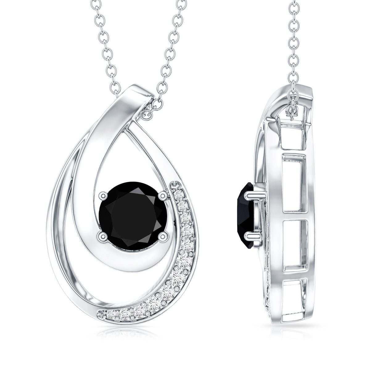Certified Lab Grown Black and White Diamond Teardrop Necklace