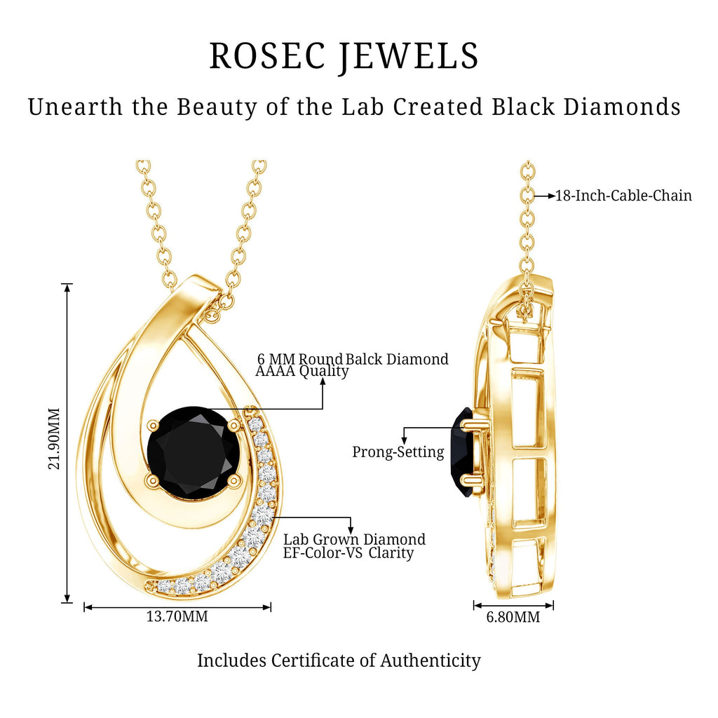Certified Lab Grown Black and White Diamond Teardrop Necklace