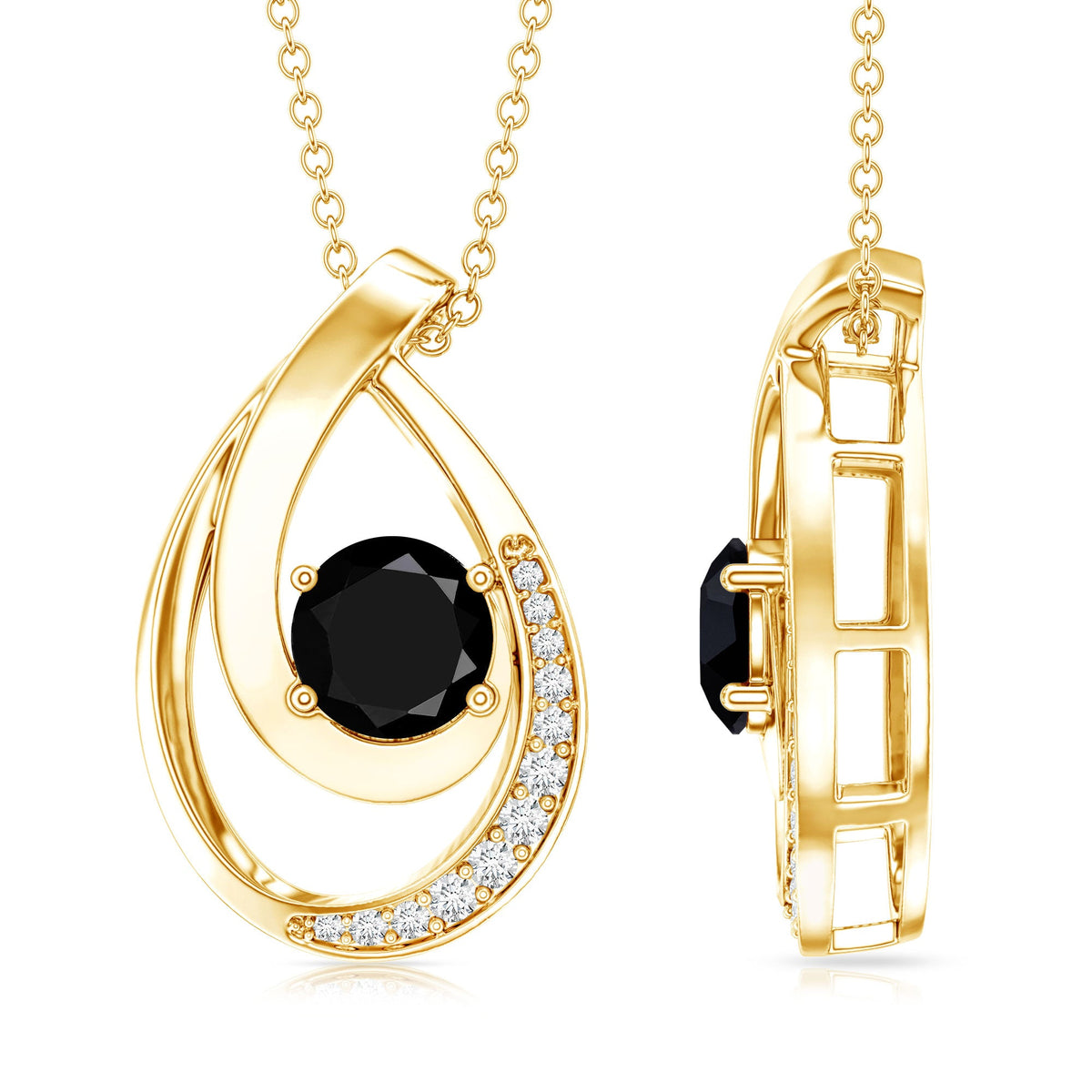 Certified Lab Grown Black and White Diamond Teardrop Necklace