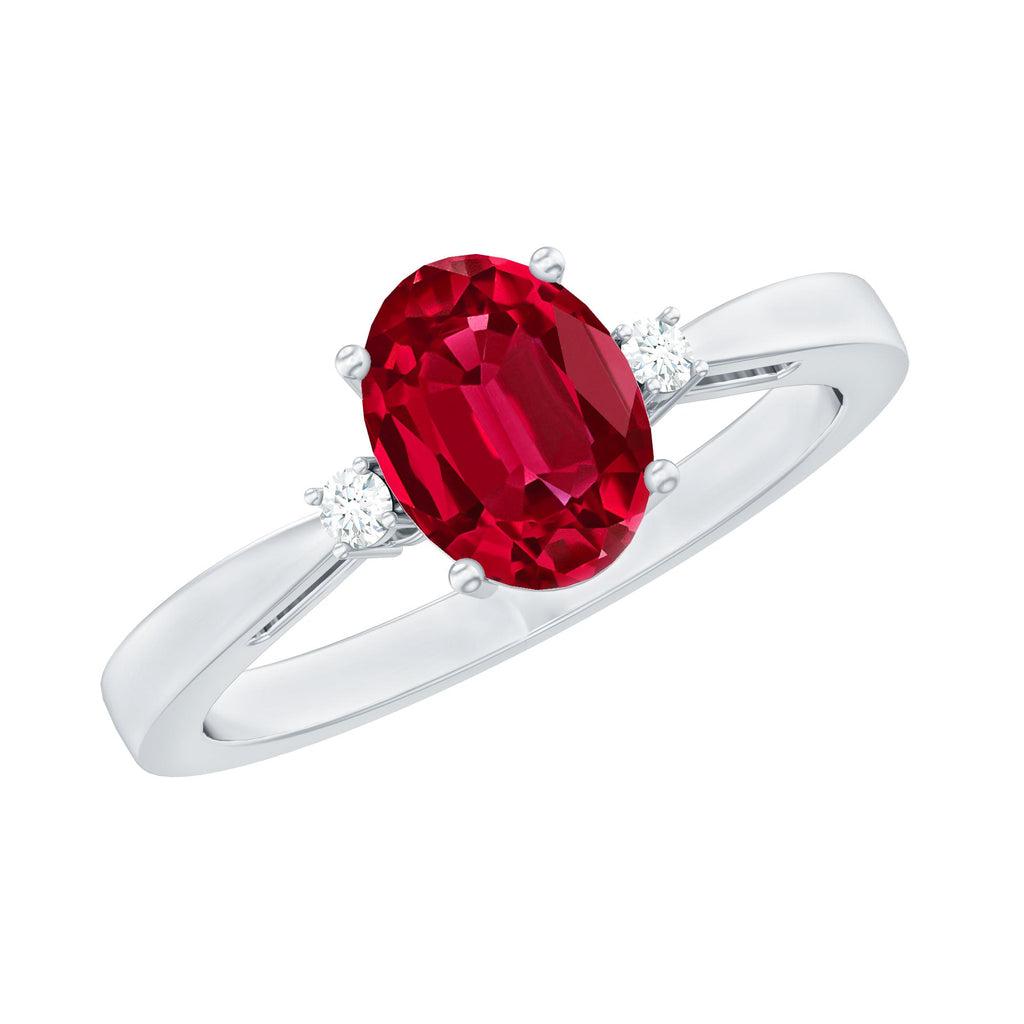 Classic Lab Grown Ruby Oval Engagement Ring With Diamond