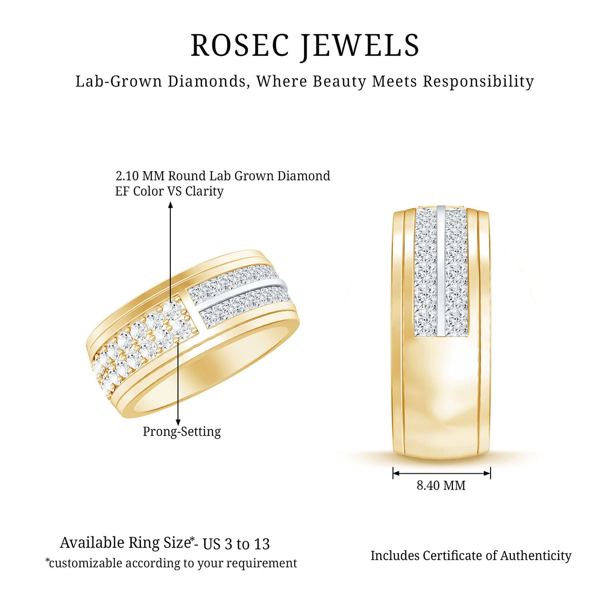 Certified Lab Grown Diamond Wide Wedding Band Ring