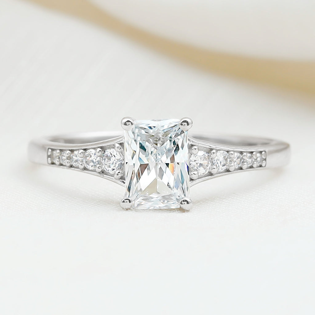 Brilliant Cut 1.7 Carat Lab Grown Diamond Emerald Cut Engagement Ring
