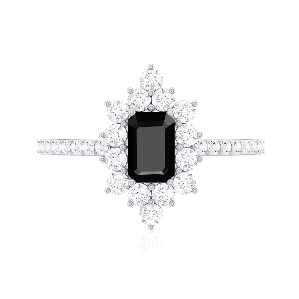 Vintage Black Onyx Engagement Ring with Diamond Halo