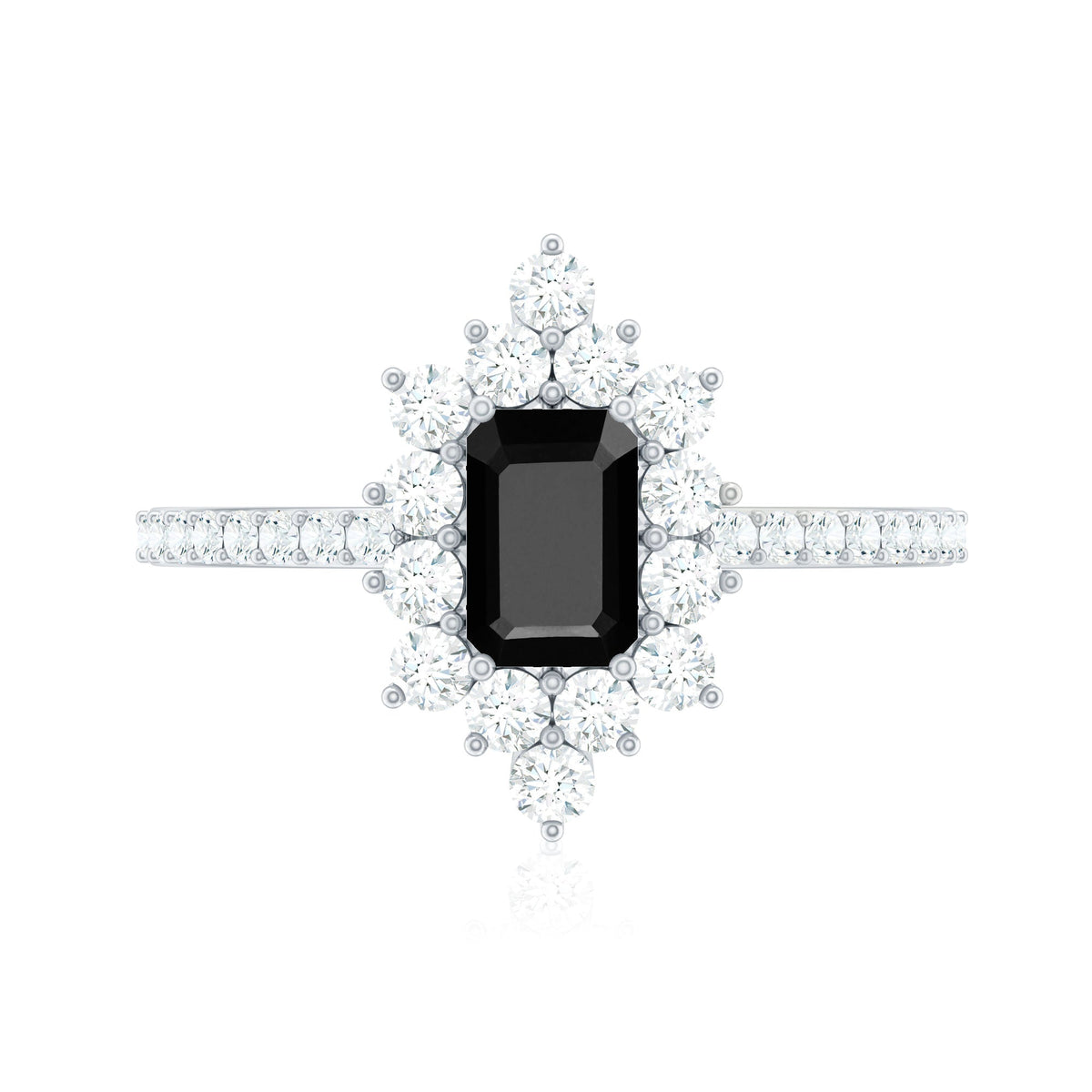 Vintage Black Onyx Engagement Ring with Diamond Halo