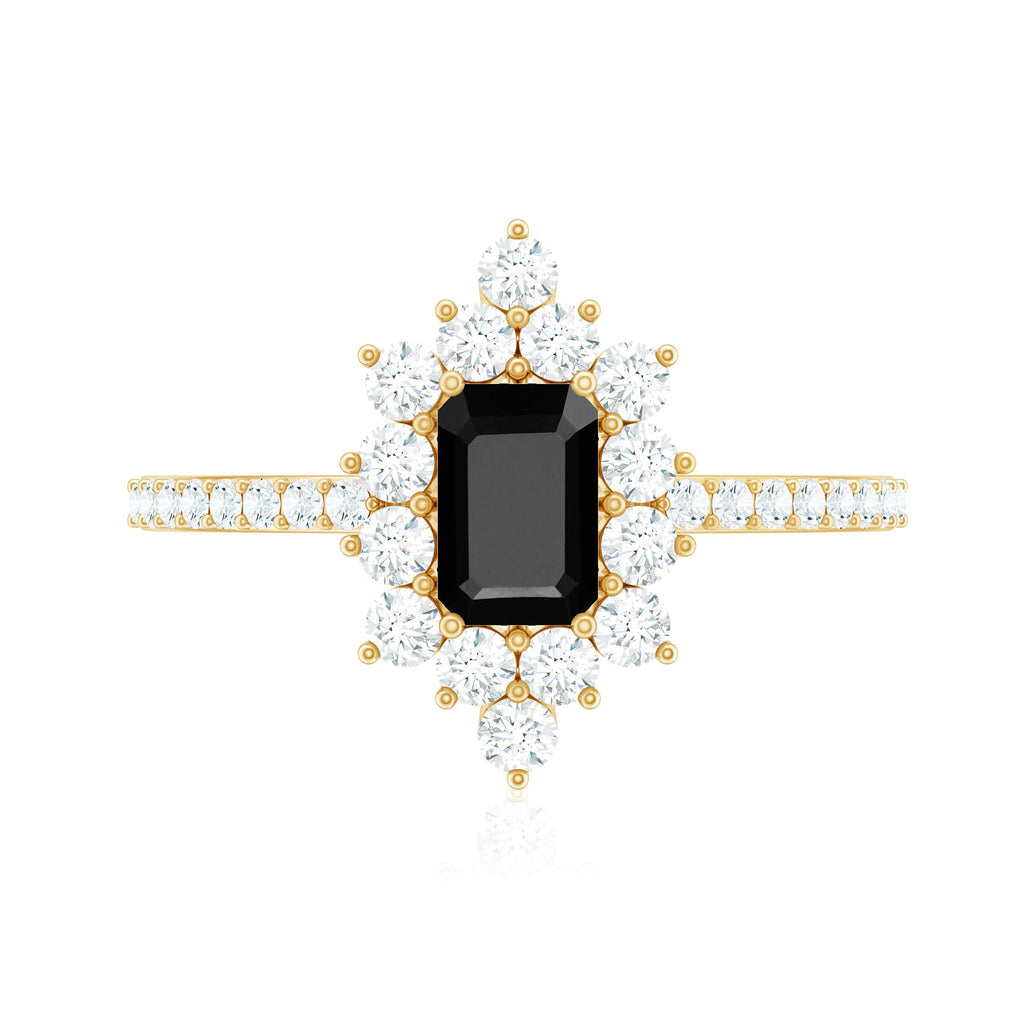 Vintage Black Onyx Engagement Ring with Diamond Halo