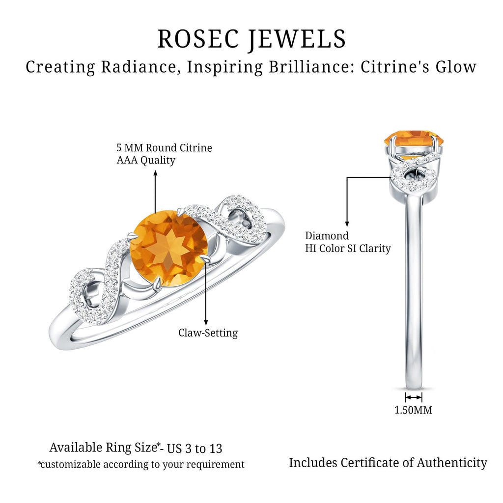 Certified Natural Citrine Infinity Promise Ring with Diamonds