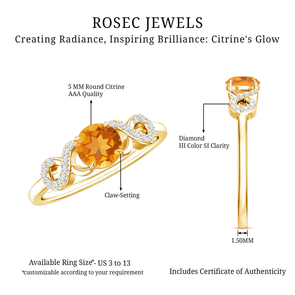 Certified Natural Citrine Infinity Promise Ring with Diamonds