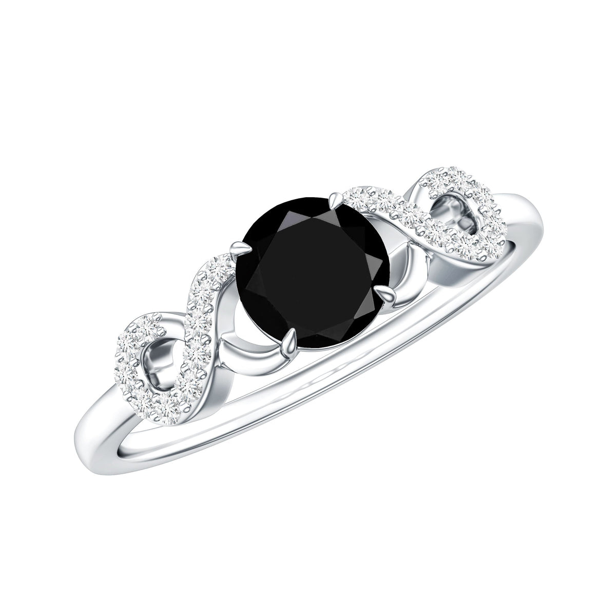 Lab Grown Black Diamond with White Diamond Infinity Engagement Ring