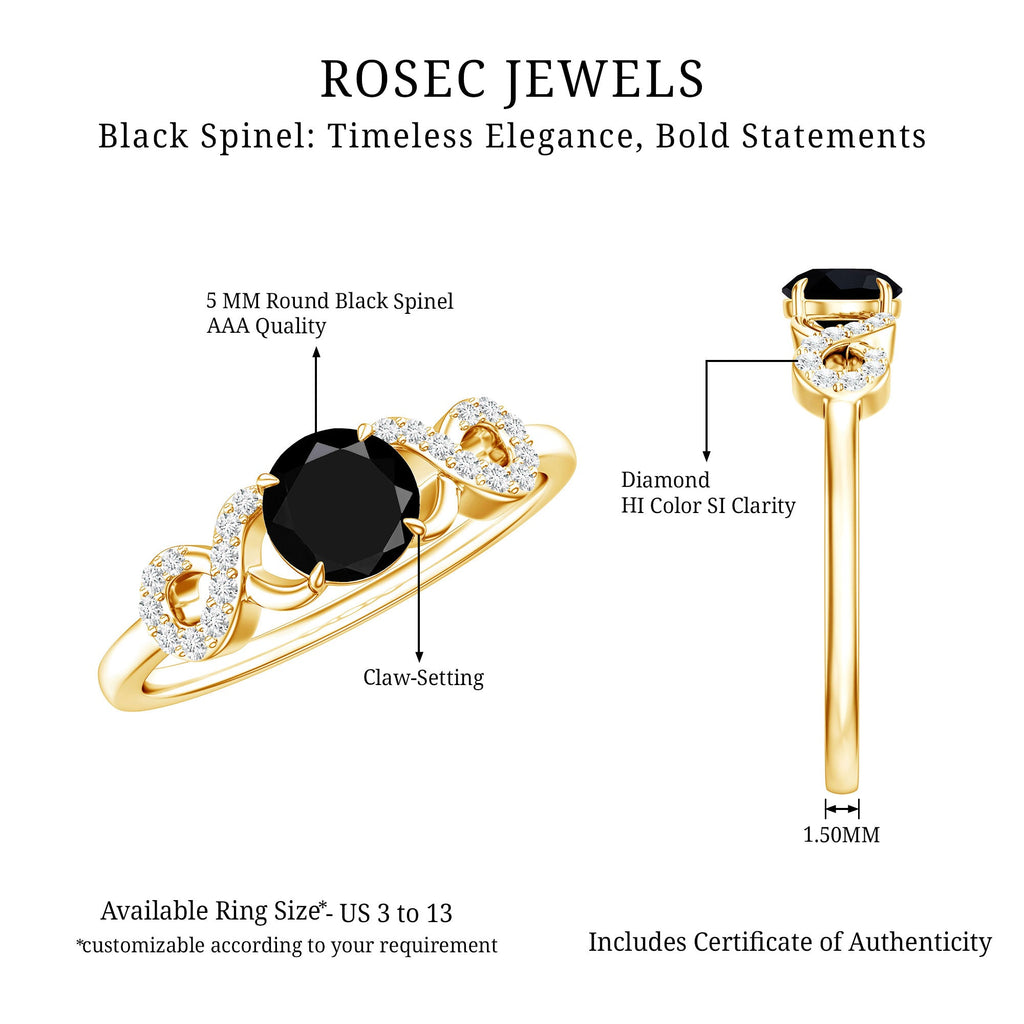 Natural Black Spinel Promise Ring with Diamond Infinity Knot