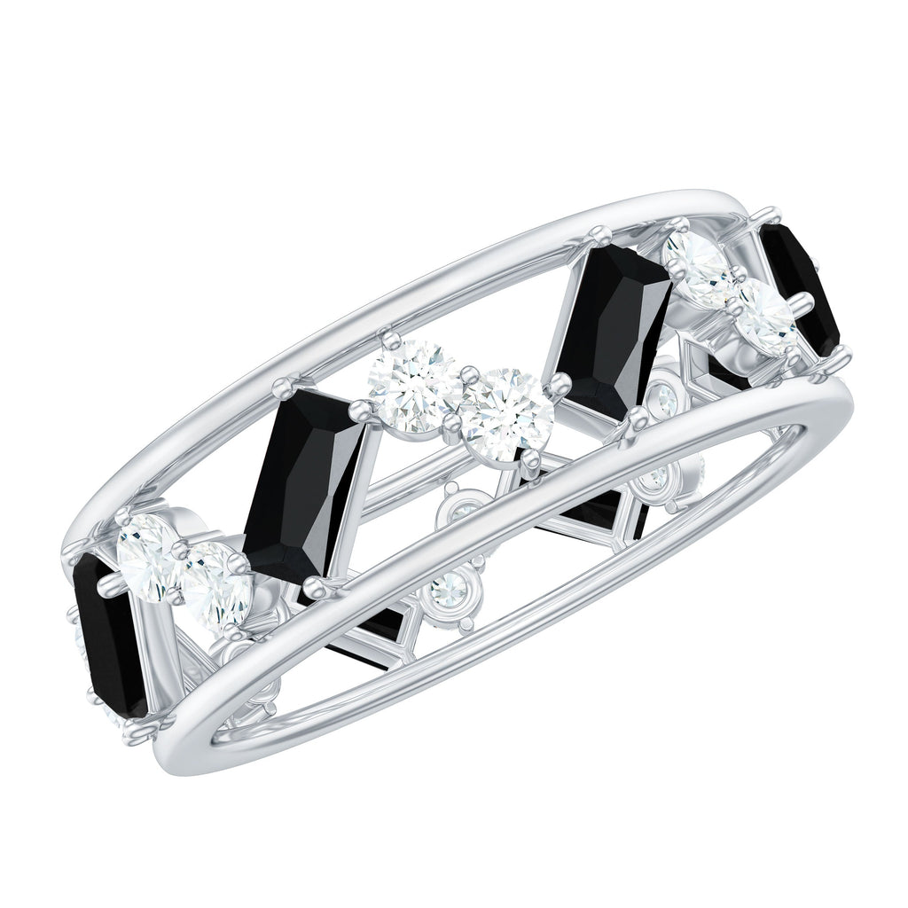 Black Onyx and Diamond Zig Zag Wide Wedding Band