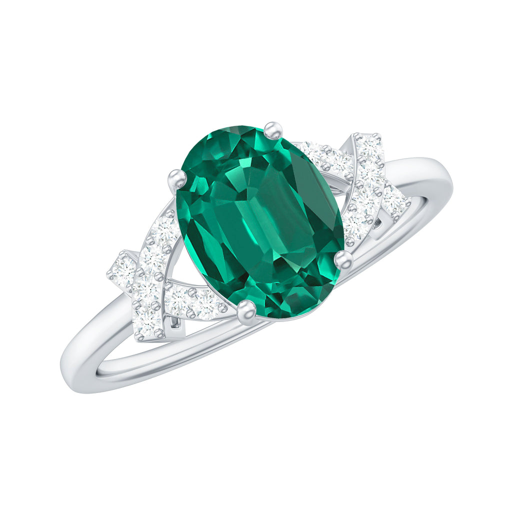 Certified 1.2 Carat Oval Lab Grown Emerald Engagement Ring with Diamond
