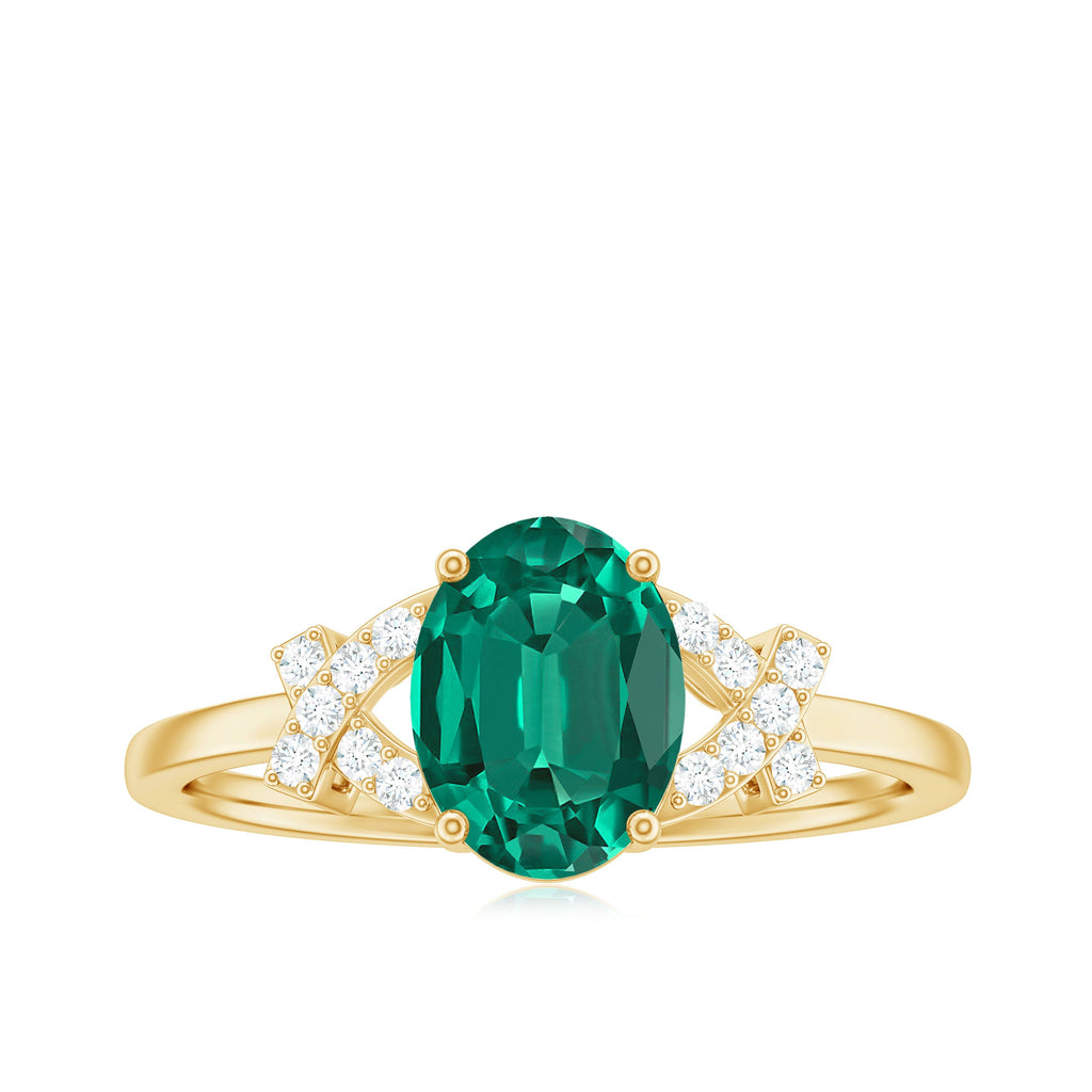 Certified 1.2 Carat Oval Lab Grown Emerald Engagement Ring with Diamond