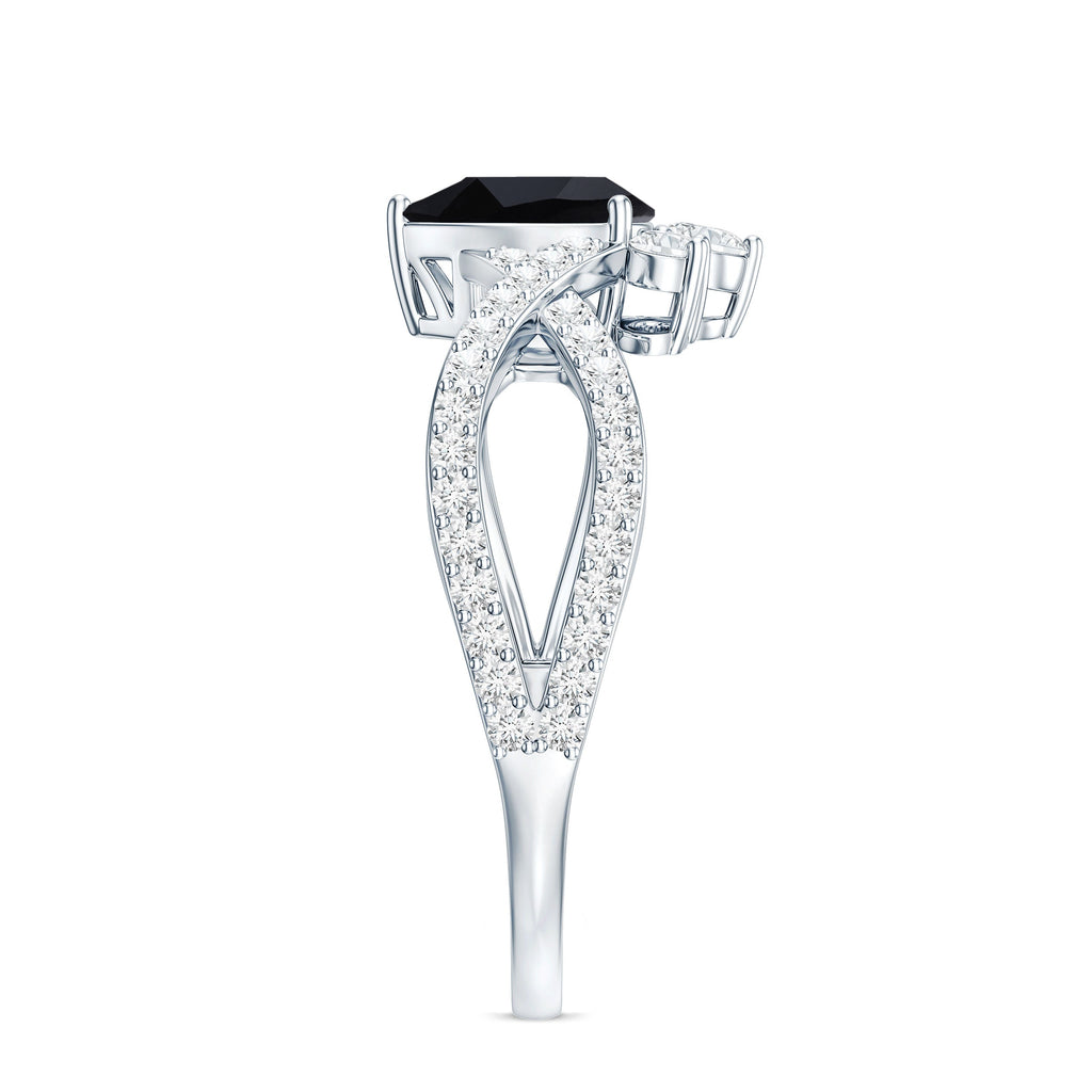 1 Carat Pear Shaped Black Onyx Designer Engagement Ring with Diamond