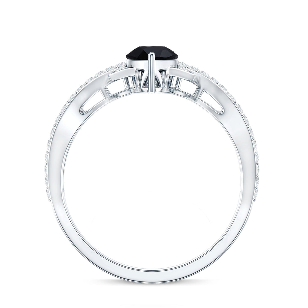 1 Carat Pear Shaped Black Onyx Designer Engagement Ring with Diamond