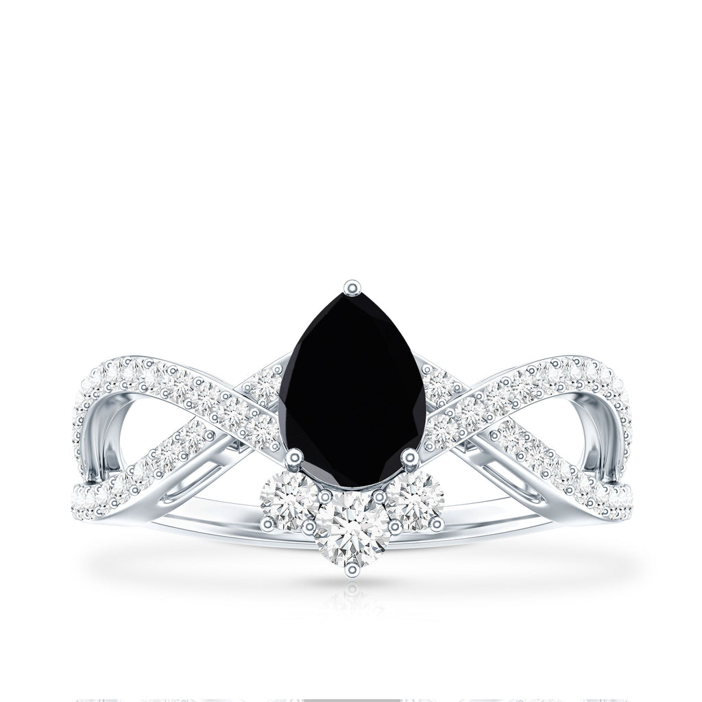 1 Carat Pear Shaped Black Onyx Designer Engagement Ring with Diamond