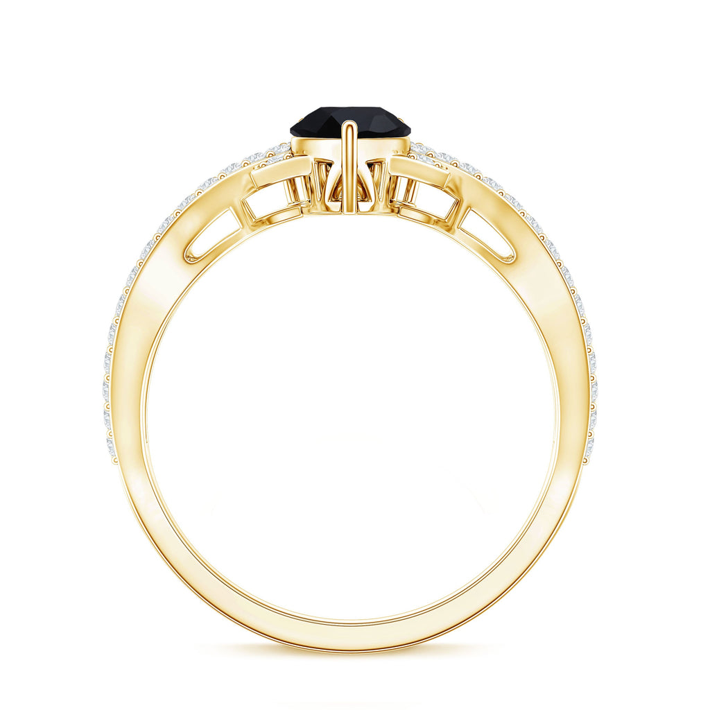 1 Carat Pear Shaped Black Onyx Designer Engagement Ring with Diamond