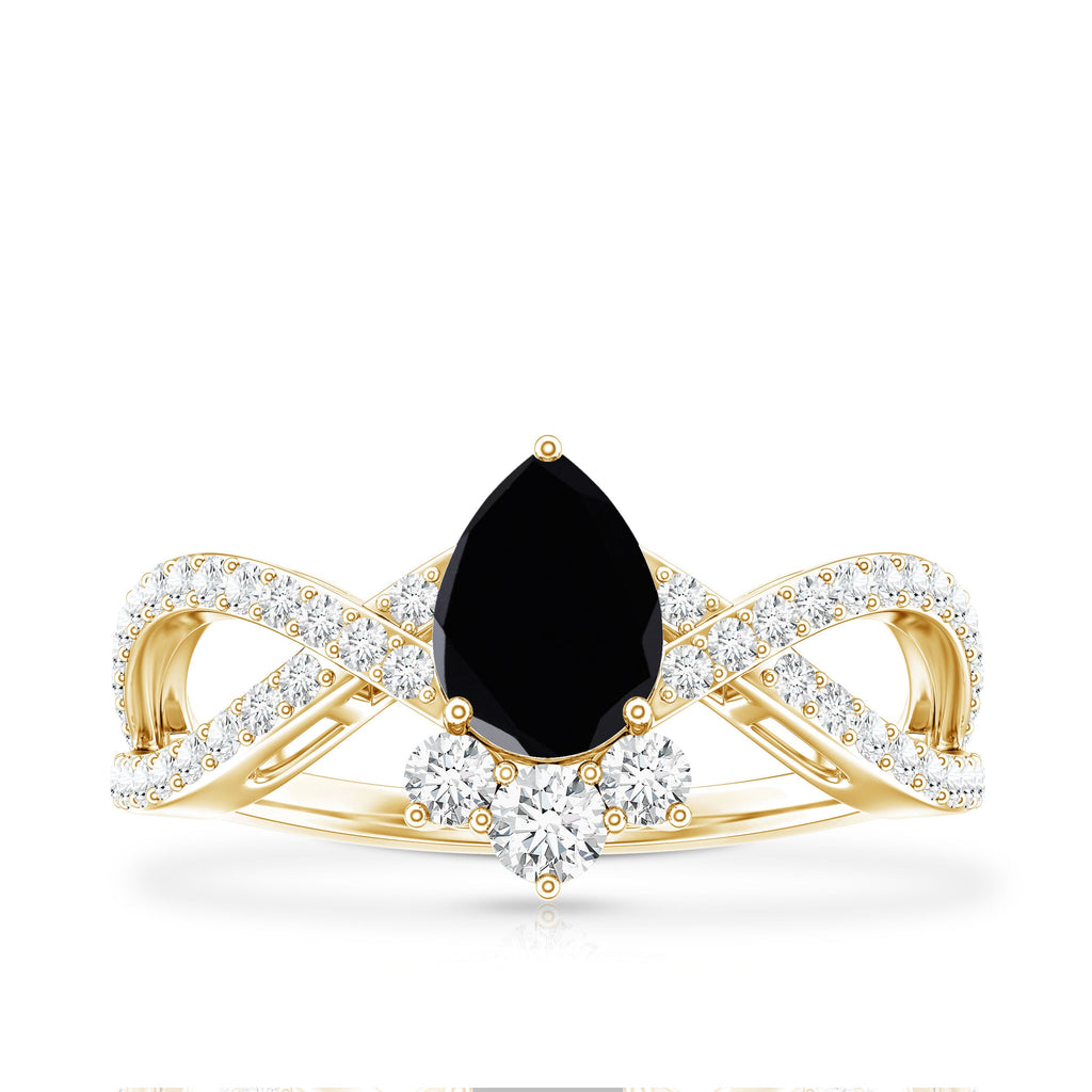 1 Carat Pear Shaped Black Onyx Designer Engagement Ring with Diamond