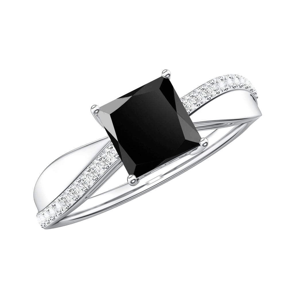 0.5 Carat Princess Cut Black Onyx Solitaire Engagement Ring with Diamond