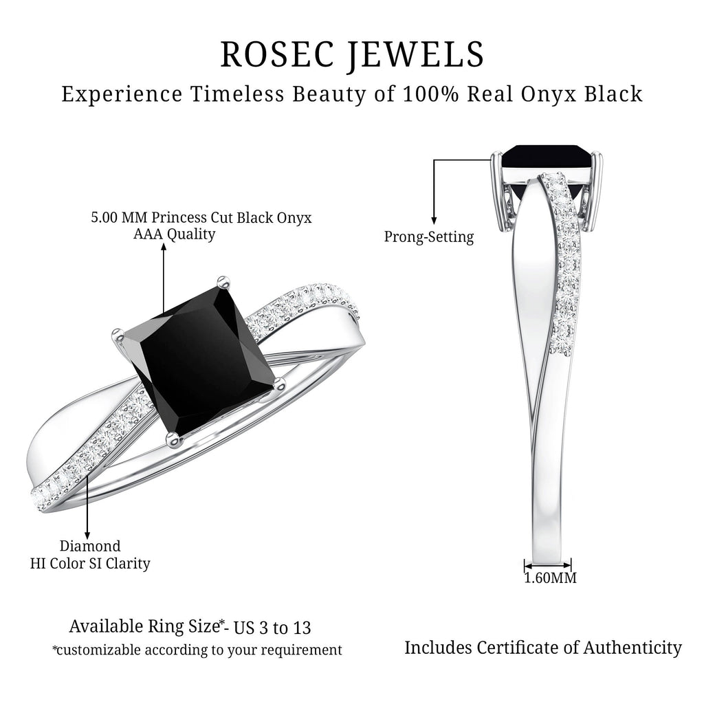 0.5 Carat Princess Cut Black Onyx Solitaire Engagement Ring with Diamond