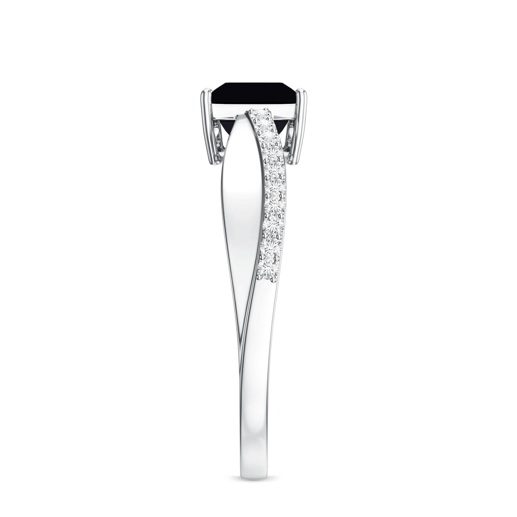 0.5 Carat Princess Cut Black Onyx Solitaire Engagement Ring with Diamond