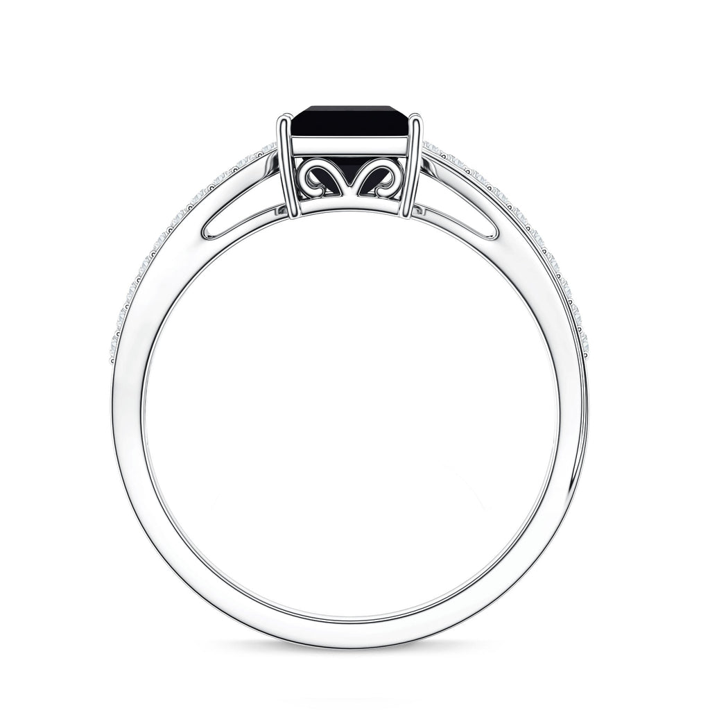 0.5 Carat Princess Cut Black Onyx Solitaire Engagement Ring with Diamond
