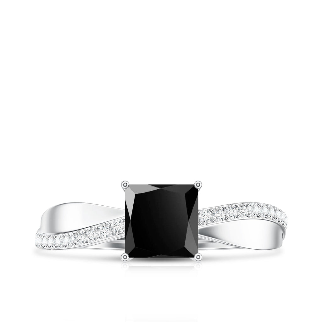 0.5 Carat Princess Cut Black Onyx Solitaire Engagement Ring with Diamond