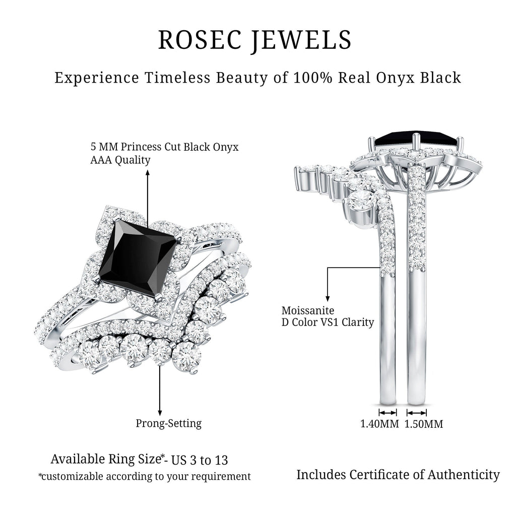 0.5 Carat Black Onyx and Moissanite Statement Wedding Ring Set