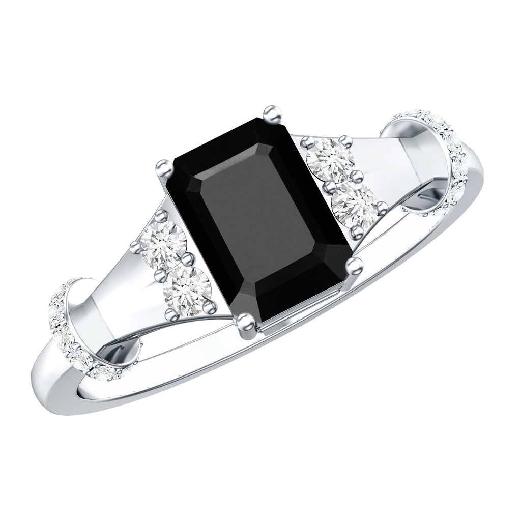 Emerald Cut Black Onyx Engagement Ring with Diamond