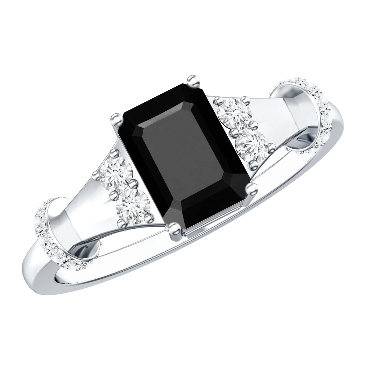 Emerald Cut Black Onyx Engagement Ring with Diamond