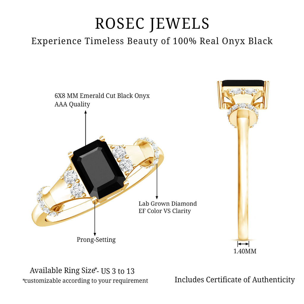 Emerald Cut Black Onyx Engagement Ring with Diamond