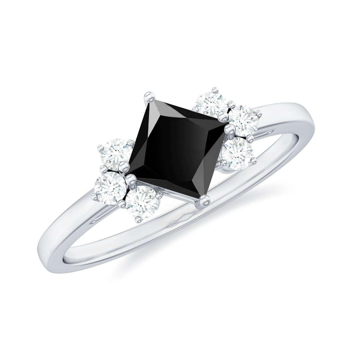 Princess Cut Black Onyx Promise Ring with Diamond Trio