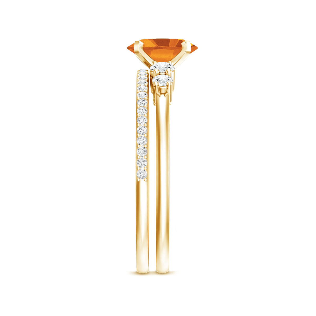 Natural 1 Carat Oval Citrine Diamond Wedding Bridal Ring Set of 2