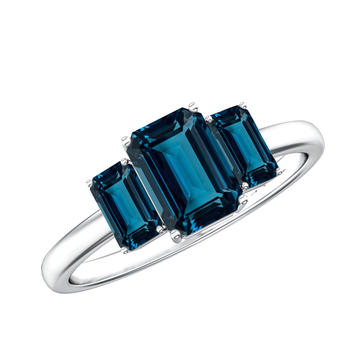 Emerald Cut London Blue Topaz Three Stone Engagement Ring