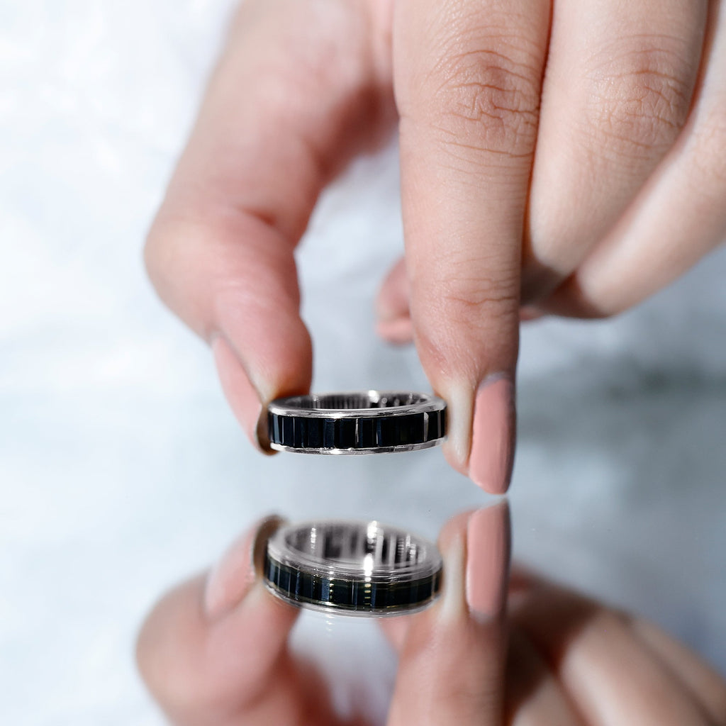 Baguette Cut Black Onyx Wedding Band in Channel Setting