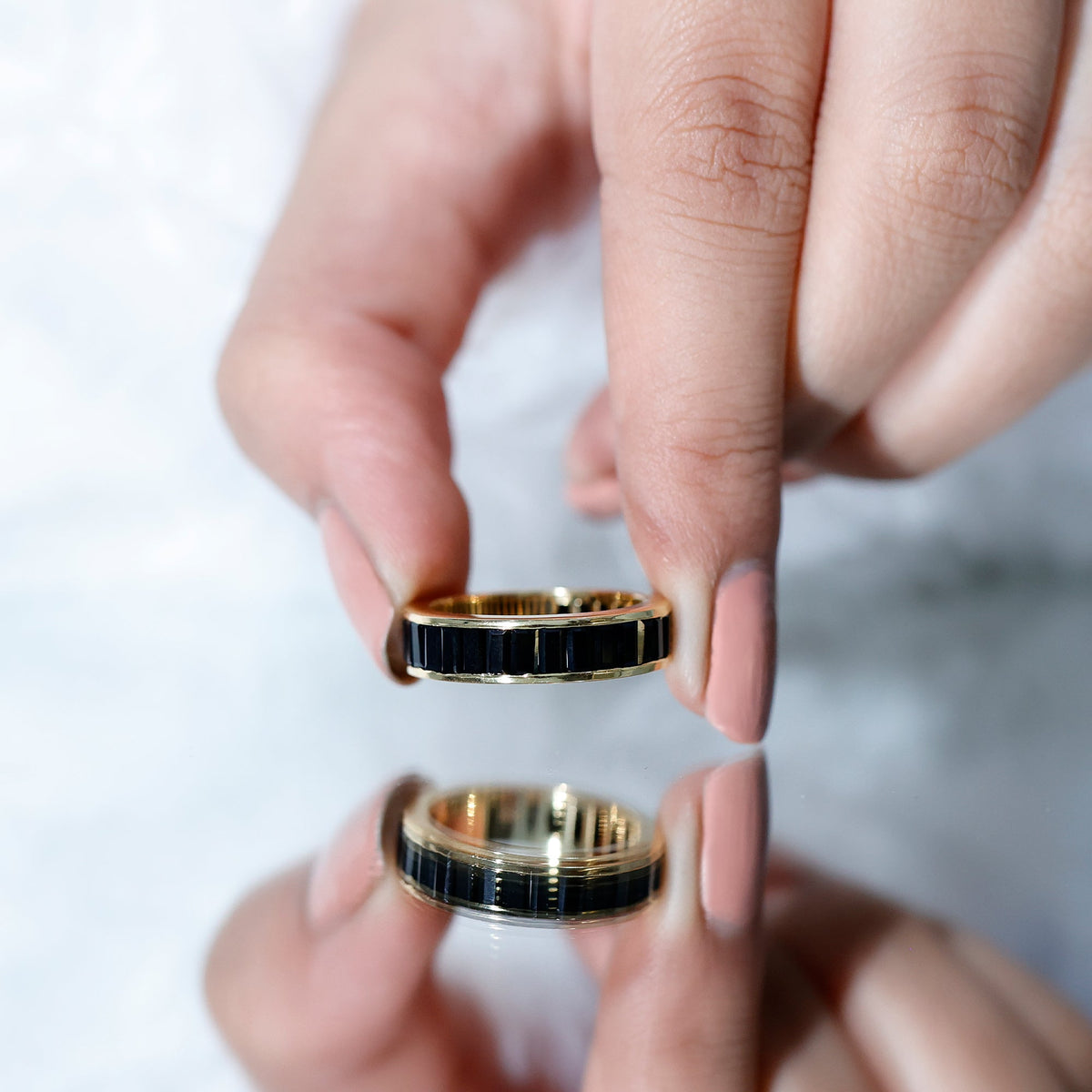 Baguette Cut Black Onyx Wedding Band in Channel Setting