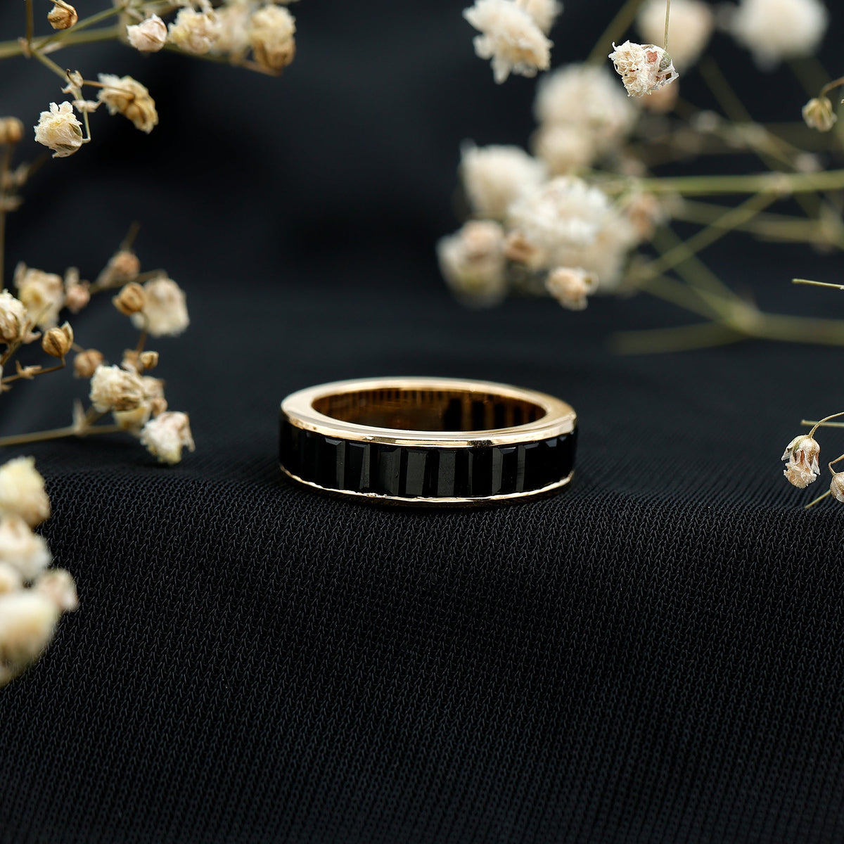 Baguette Cut Black Onyx Wedding Band in Channel Setting