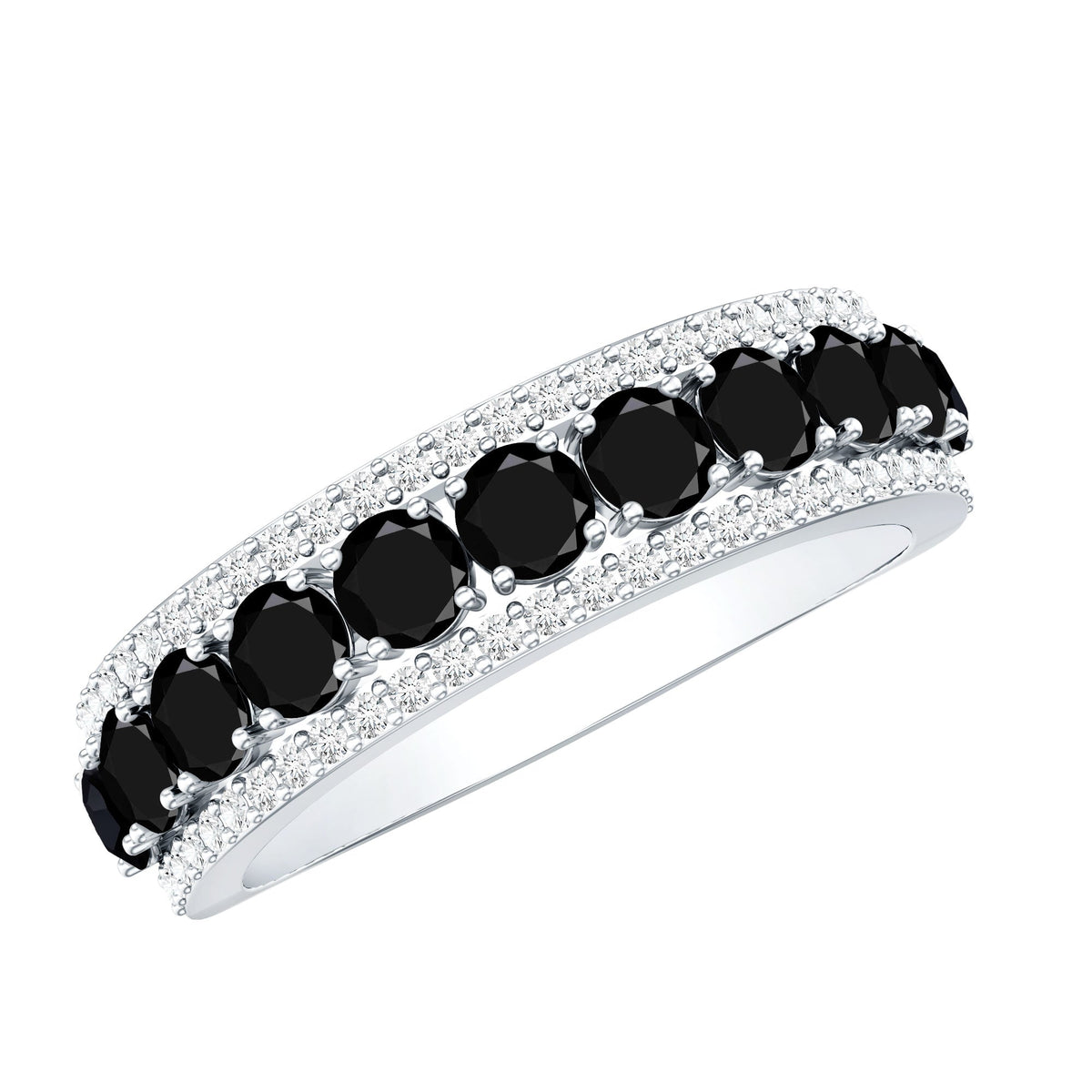 Certified Lab Grown Black and White Diamond Half Eternity Band Ring for Women