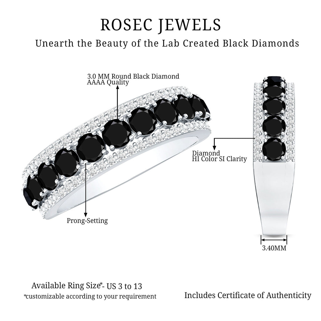 Certified Lab Grown Black and White Diamond Half Eternity Band Ring for Women