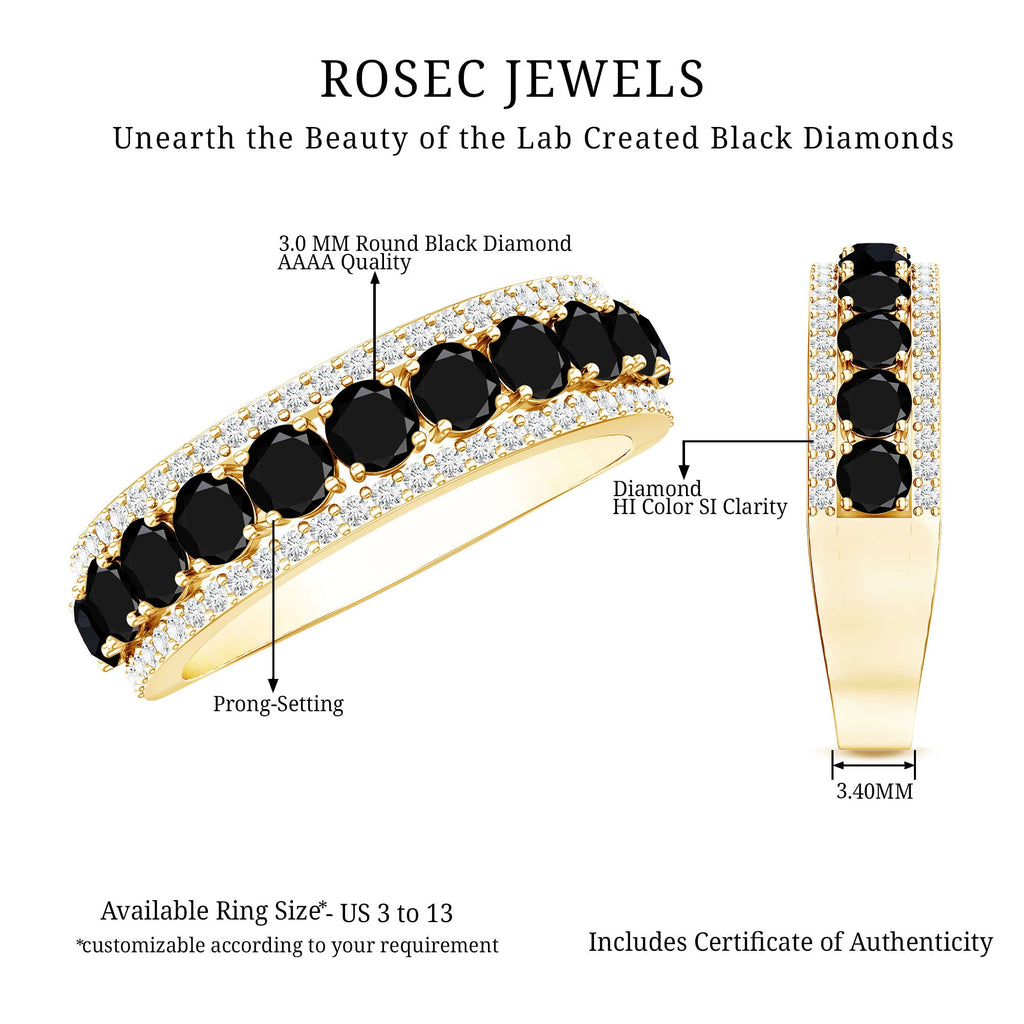 Certified Lab Grown Black and White Diamond Half Eternity Band Ring for Women